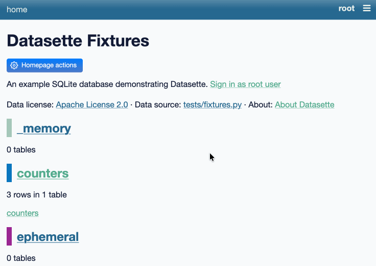 Animated demo - the Jump to menu appears, and as the user types it filters to specific databases and tables and debug options