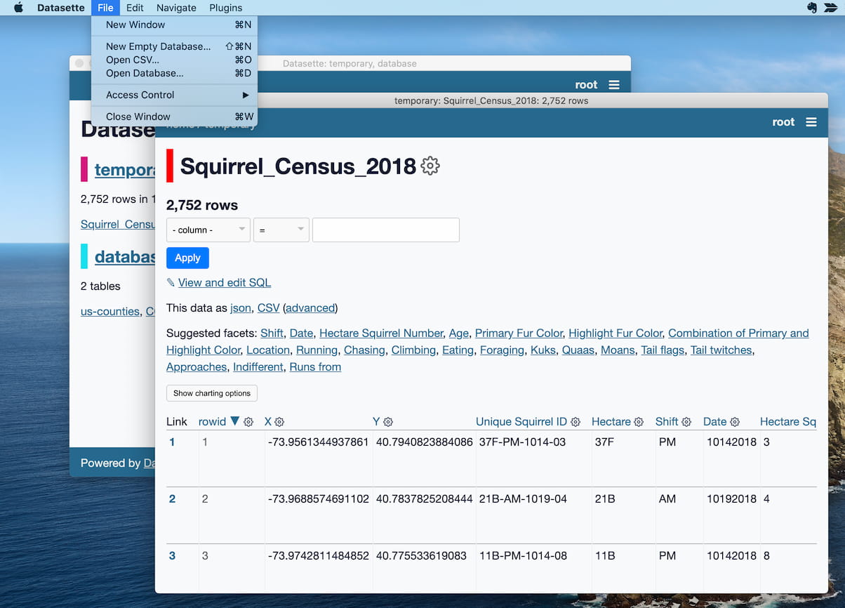 Screenshot of the Datasette Desktop app